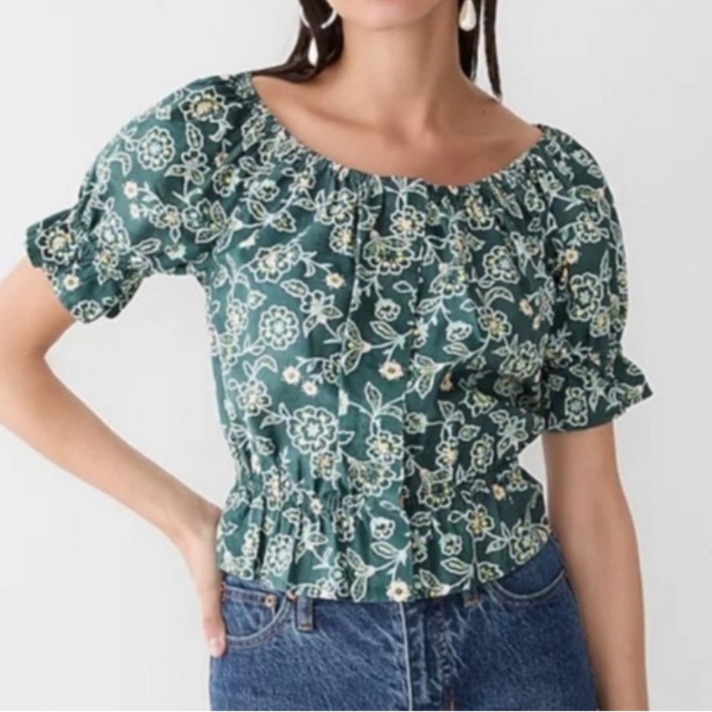 J. Crew Green Floral Blouse